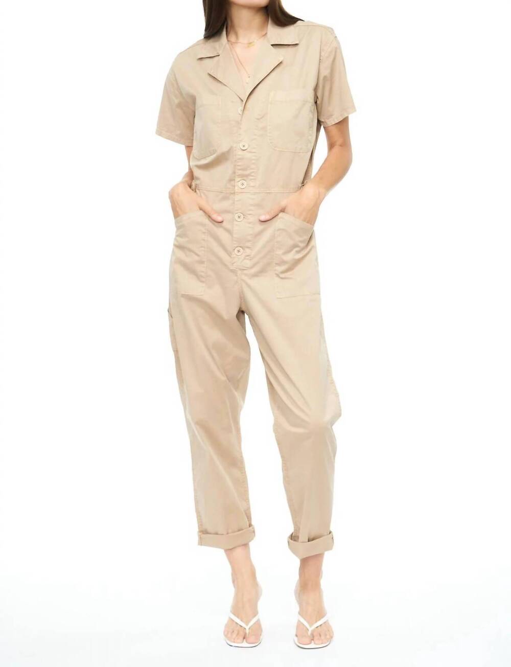NEW PISTOLA grover short sleeve field worker jumpsuit in sesame
